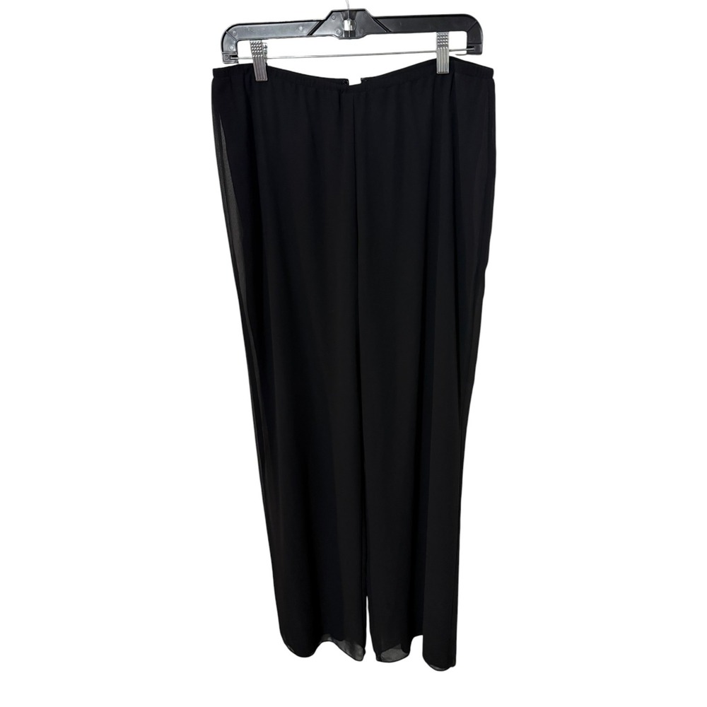 Patra Womens Black Sheer Chiffon Overlay Wide Leg Dress Pants Size 14